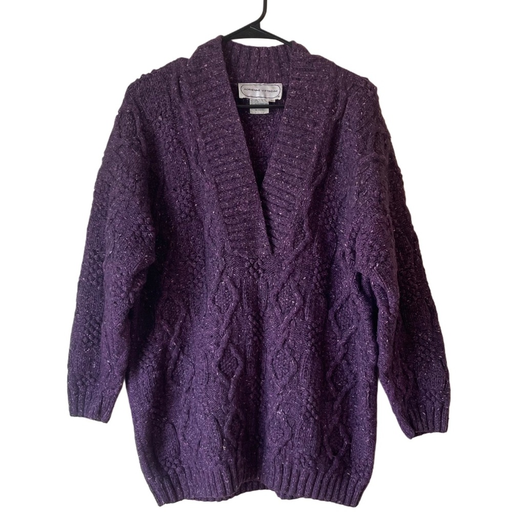 Adrienne Vittadini Wool Angora Blend Purple Cable Knit Sweater